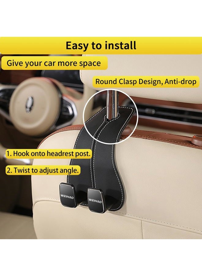 Weihao Car Purse Hook, Leather Back Seat Storage Hook, Double Car Hooks for Headrest, Bag Holder for Car Universal Accessories Interior (Black-2PCS) - Image 5