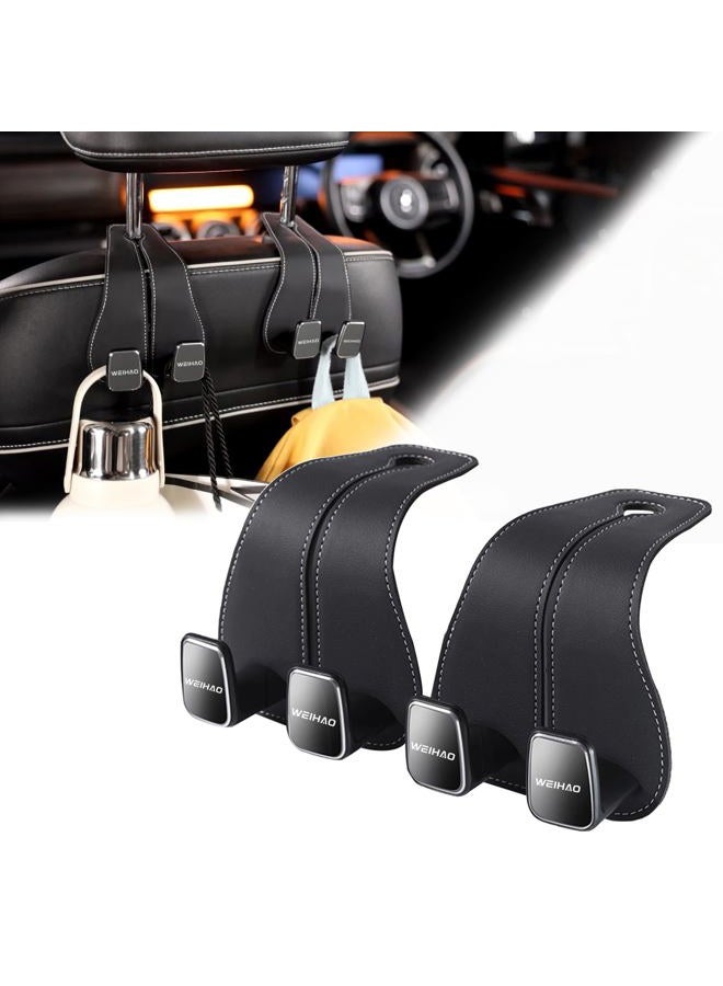 Weihao Car Purse Hook, Leather Back Seat Storage Hook, Double Car Hooks for Headrest, Bag Holder for Car Universal Accessories Interior (Black-2PCS) - Image 1