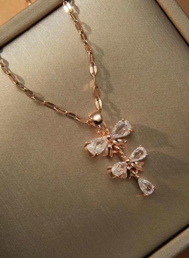 Take Two Embellished Bow Drop Pendant Necklace
