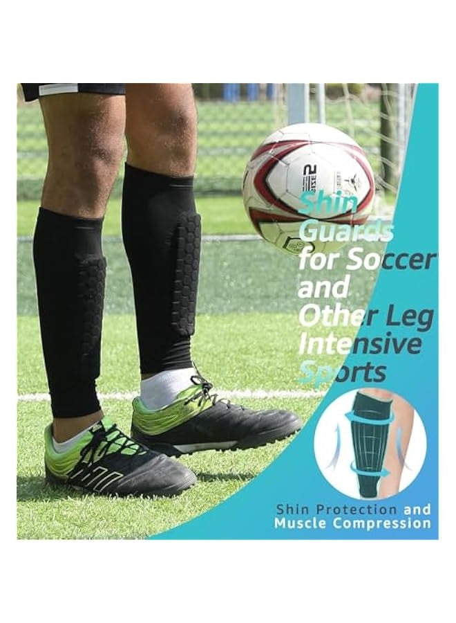 TRASSLE Soccer Shin Guards Shin Pads for Kids Youth Adult, Calf Compression Sleeve with Honeycomb Pads, Support for Shin Splint Baseball Boxing Kickboxing MTB, Lightweight  - Image 2