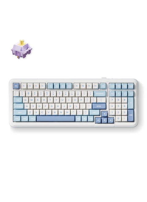 K99 99% Layout Wireless Gasket Mount Mechanical Keyboard, Sky Blue, Hyacinth Switch, Hot-Swappable, RGB Wraparound South-Facing LED, 6000mAh Battery, Tri-Mode Connectivity (2.4GHz/BT/Wired), MDA Front Engraved Keycaps, Anodized Backplate, Per-Key Flex-Cut PCB, N-Key Rollover, PBT Keycaps, Windows/MacOS/Linux Compatible | K99-1A