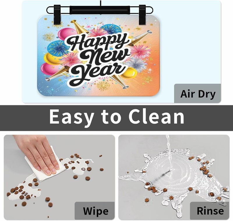 Dog Food Mat Dog Mat for Food and Water 24x16In Happy New Year Stars Fireworks No Stains Cat Pet Feeding Mats Water Bowl for Messy Drinkers - Image 5