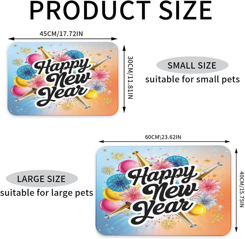 Dog Food Mat Dog Mat for Food and Water 24x16In Happy New Year Stars Fireworks No Stains Cat Pet Feeding Mats Water Bowl for Messy Drinkers - Image 4