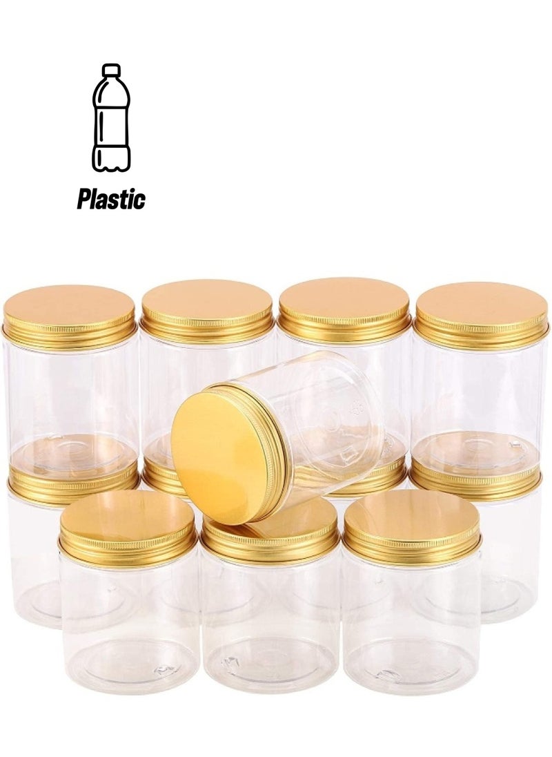 AL MADINA Al Madina 12 Pieces 450 ml Empty Bottle Refillable Clear Plastic Jars with Gold Lids  - Image 1