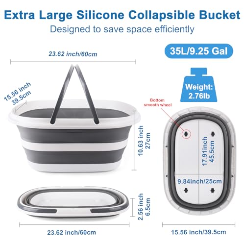 BIDFUL Extra Large Collapsible Bucket 35L Mop Bucket With Handles Wheels Plastic Wash Basin Pet Bath Tub for Puppy Dogs Cats Folding Laundry Basket Clothes Storage Organizer RV Outdoor Camping Essentials - Image 3