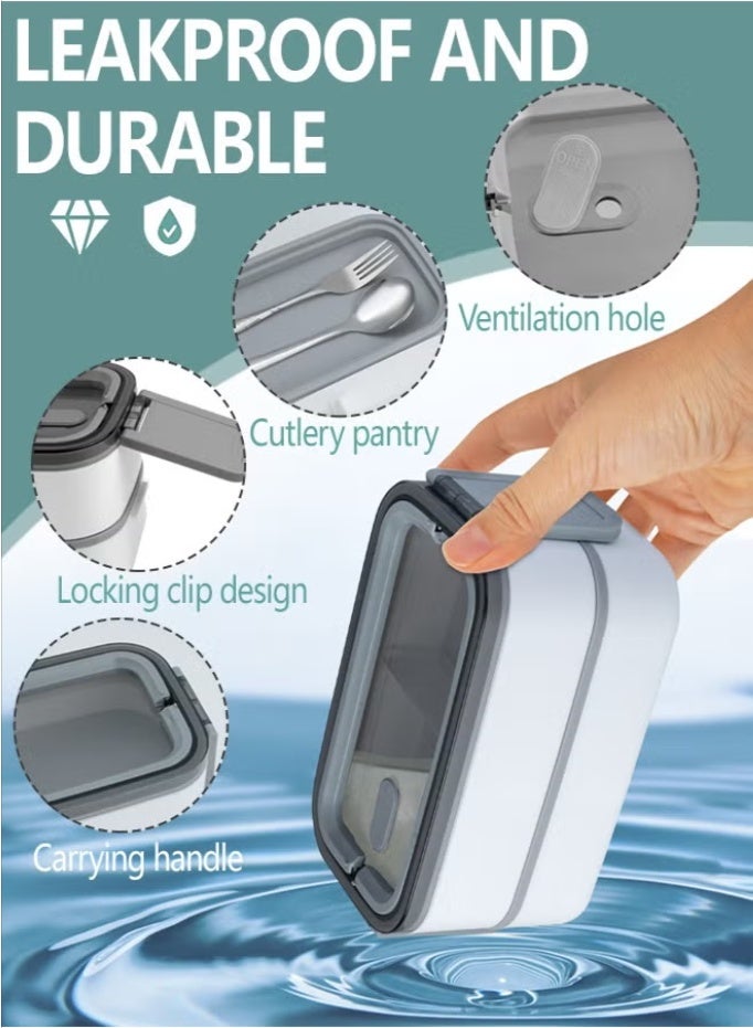 SUCITY Double-layered, leak-proof lunch box - Large lunch box with divider and cutlery set (fork and spoon) - Adult lunch box container with food picks - Microwavable lunch box - Image 2