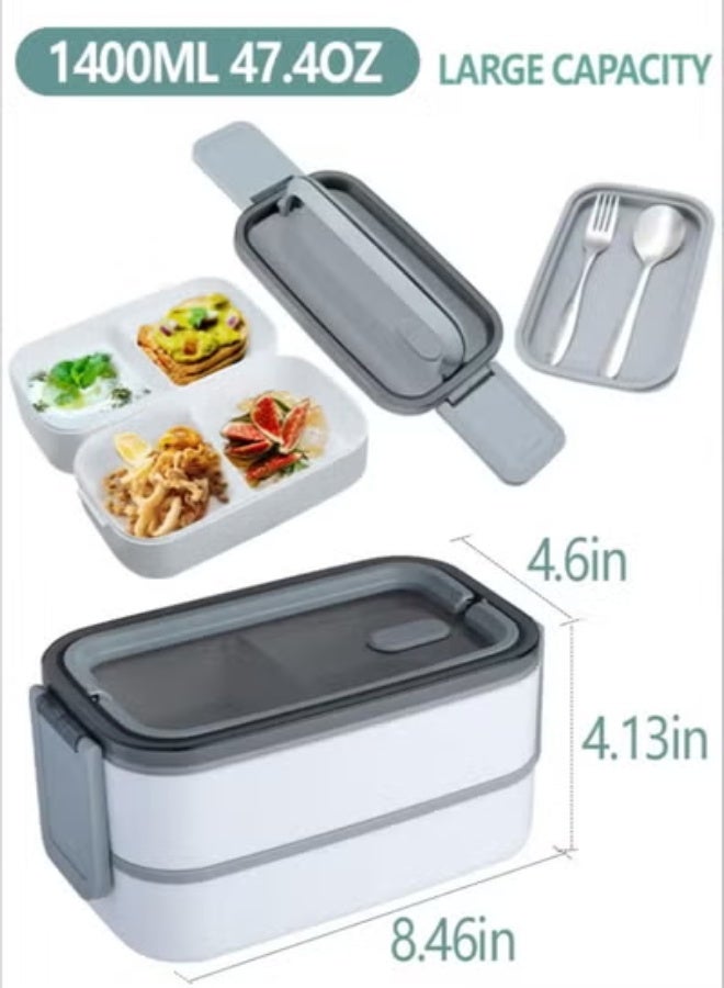 SUCITY Double-layered, leak-proof lunch box - Large lunch box with divider and cutlery set (fork and spoon) - Adult lunch box container with food picks - Microwavable lunch box - Image 3