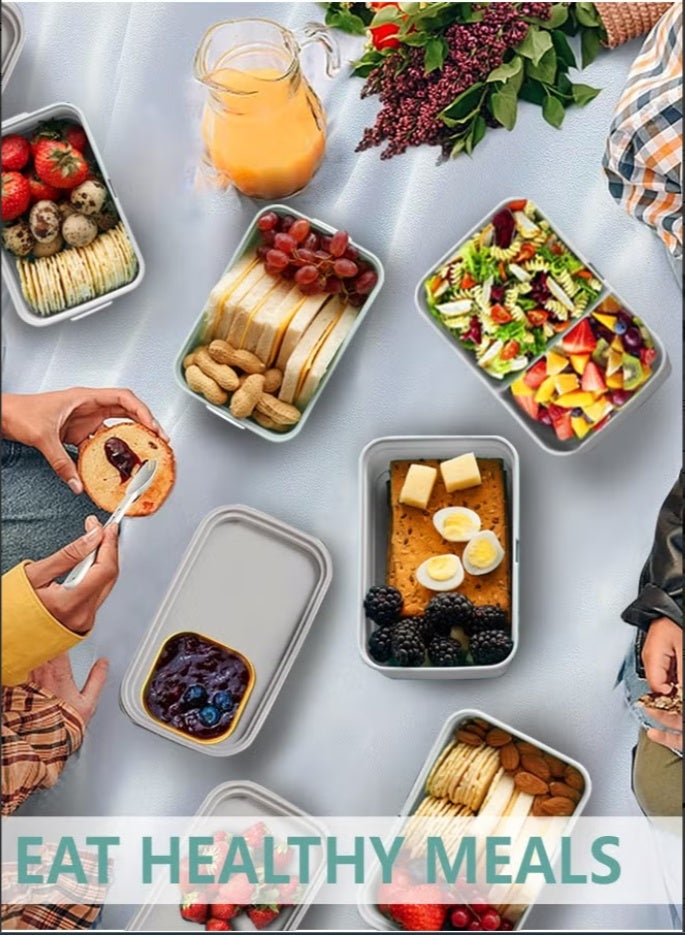 SUCITY Double-layered, leak-proof lunch box - Large lunch box with divider and cutlery set (fork and spoon) - Adult lunch box container with food picks - Microwavable lunch box - Image 5