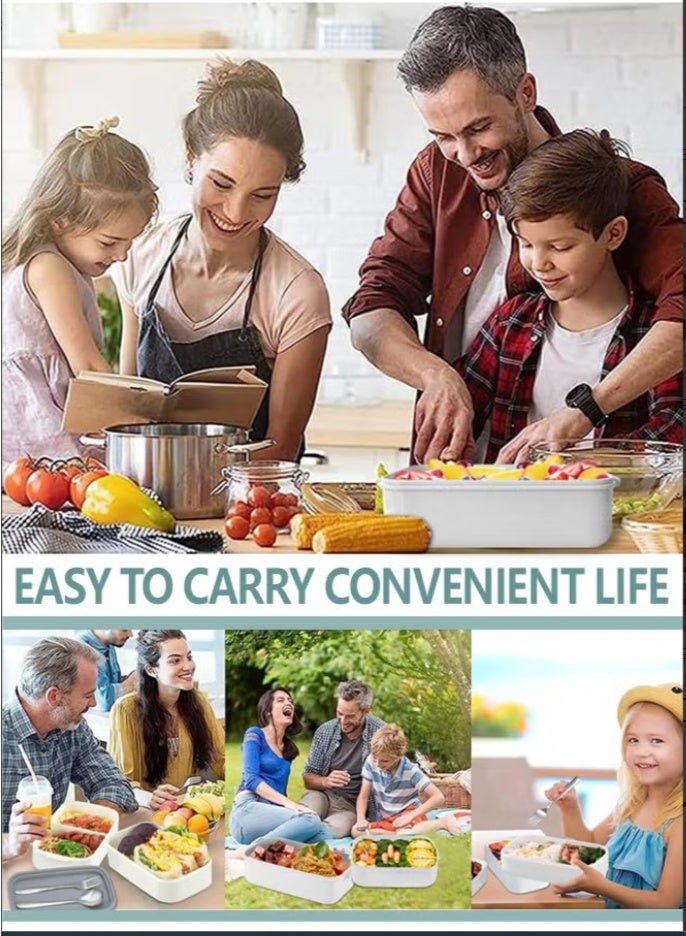 SUCITY Double-layered, leak-proof lunch box - Large lunch box with divider and cutlery set (fork and spoon) - Adult lunch box container with food picks - Microwavable lunch box - Image 4