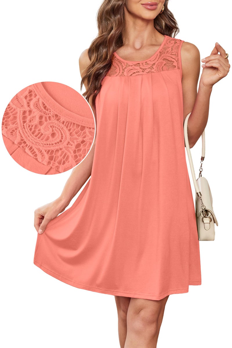 BKRIVE Beach Cover Ups for Women Sleeveless Sundress Vacation Summer Mini Casual Dress Pleated Coral S - Image 3