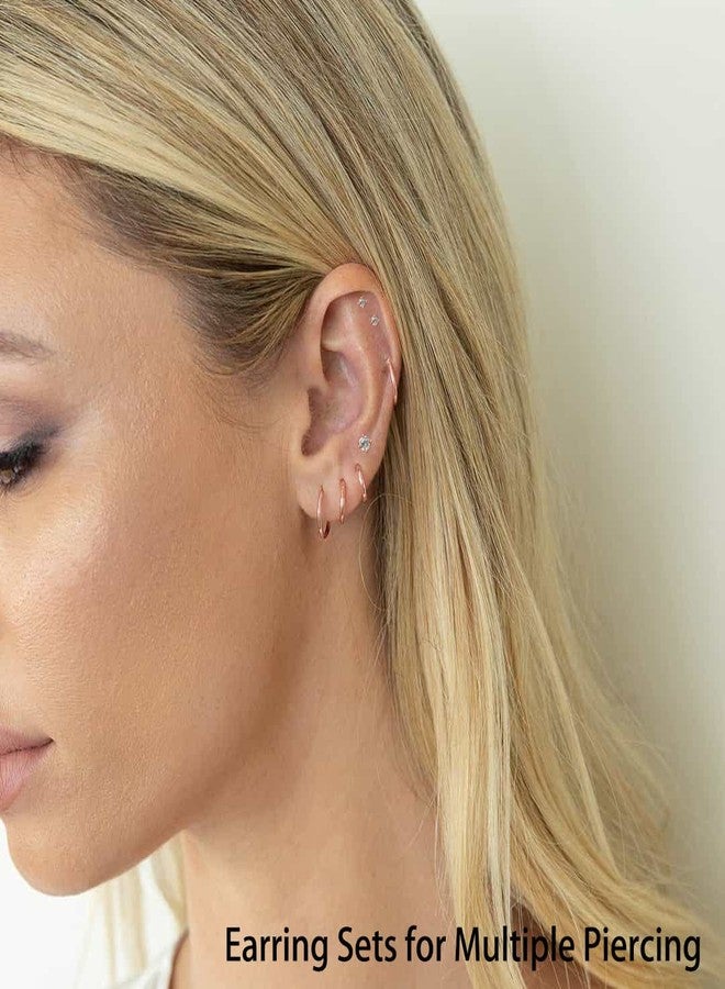 Sweetkiki مجموعة أقراط سويتكيكي الرقيقة المكونة من 6 أزواج، مناسبة لثقوب متعددة، أقراط حلقية صغيرة مطلية بالذهب عيار 14 قيراطًا خفيفة الوزن، أقراط مرصعة بكرات زركونيا مكعبة صغيرة مسطحة من الخلف للغضروف، والحلزون، وشحمة الأذن، مضادة للحساسية - Image 5