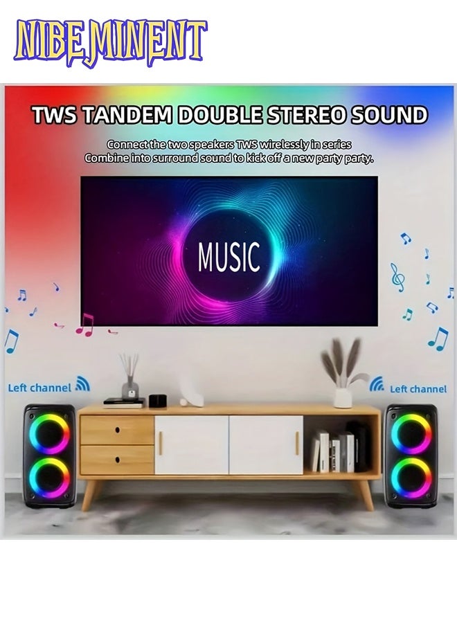 NIBEMINENT Wireless Subwoofer Speaker with 2 Microphones - Large Powerful Sound System, Stereo Speaker, Outdoor Wireless Speaker, Party Disco Lights, LED Ambient Lights, TWS, TF, AUX, MIC, Party Sound System, Outdoor Sound System, Modern Sound System - Image 3