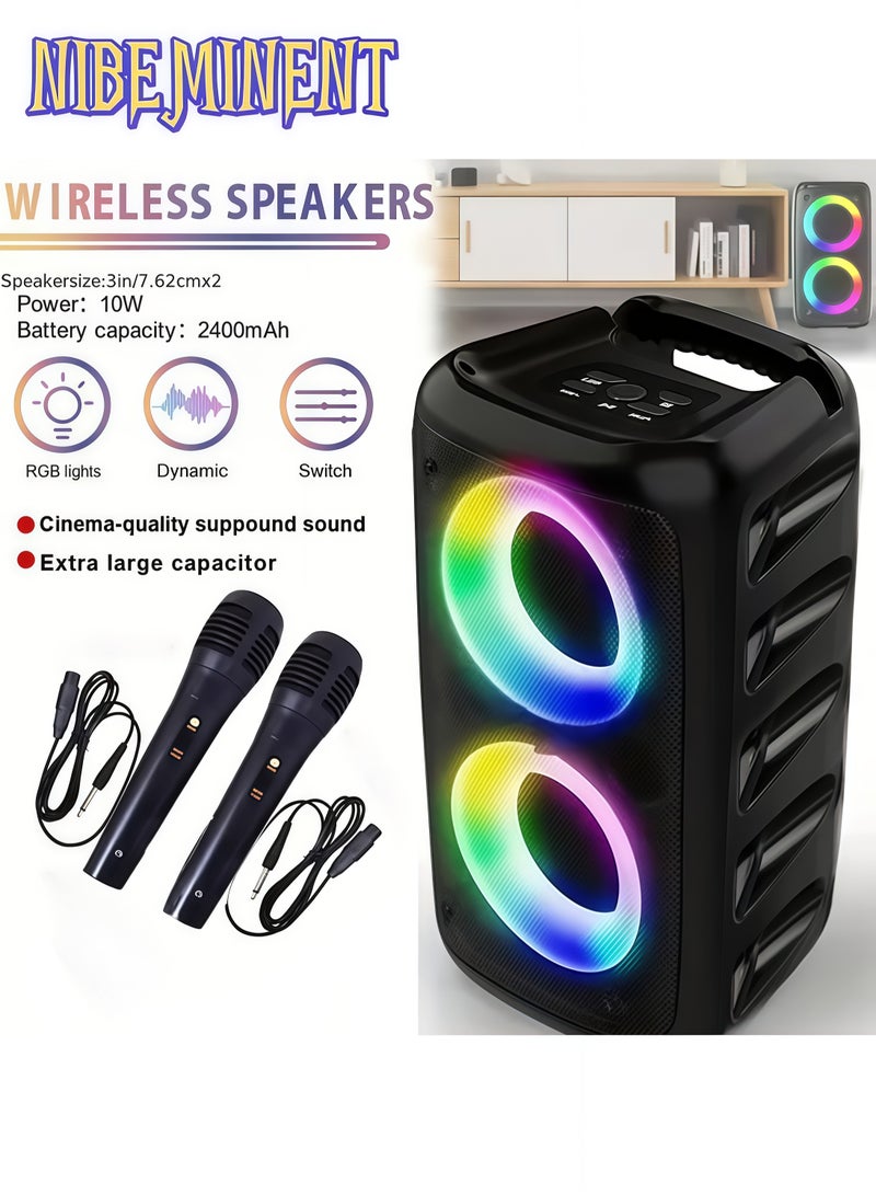 NIBEMINENT Wireless Subwoofer Speaker with 2 Microphones - Large Powerful Sound System, Stereo Speaker, Outdoor Wireless Speaker, Party Disco Lights, LED Ambient Lights, TWS, TF, AUX, MIC, Party Sound System, Outdoor Sound System, Modern Sound System - Image 1