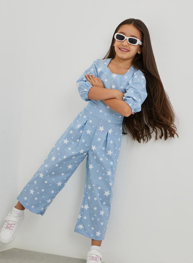 ستايلي جمبسوت بأكمام بالون وطيات بطبعات شاملة - Image 1