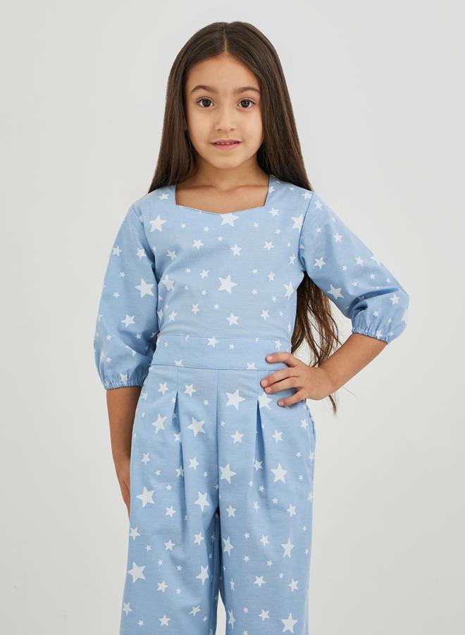 ستايلي جمبسوت بأكمام بالون وطيات بطبعات شاملة - Image 3