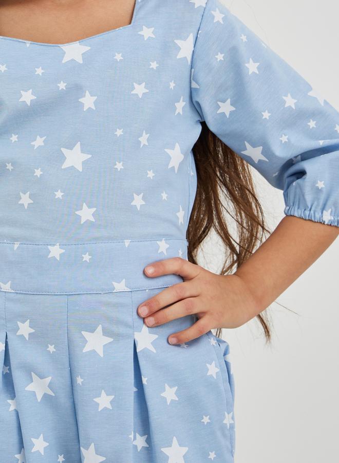 ستايلي جمبسوت بأكمام بالون وطيات بطبعات شاملة - Image 4