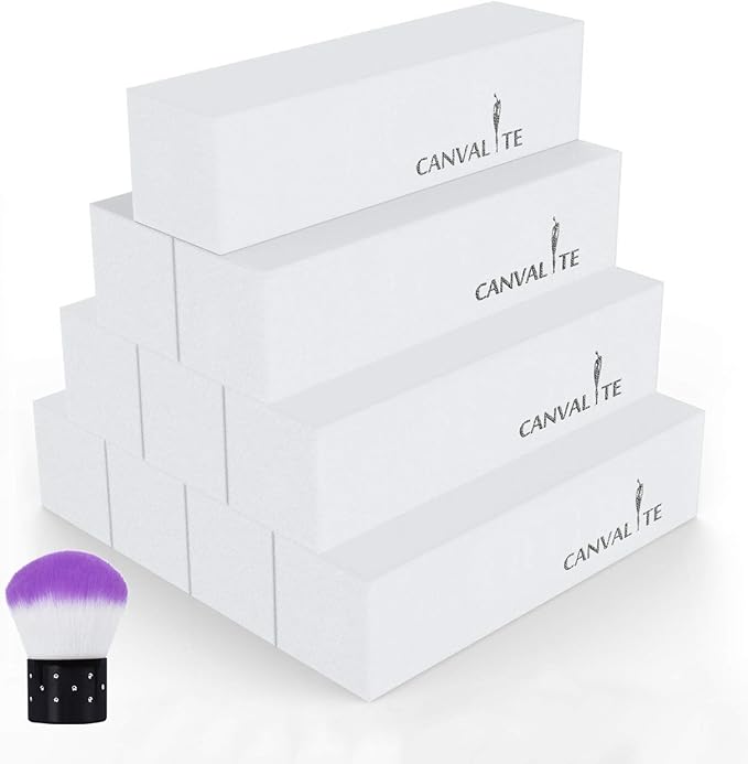 Canvalite 10Pcs White Nail Buffer Block with Nail Brush 120 Grit Professional Salon Nail Buffer Block for Gel Nails - Image 1