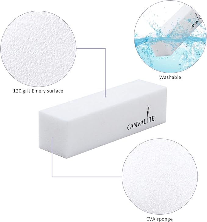 Canvalite 10Pcs White Nail Buffer Block with Nail Brush 120 Grit Professional Salon Nail Buffer Block for Gel Nails - Image 4