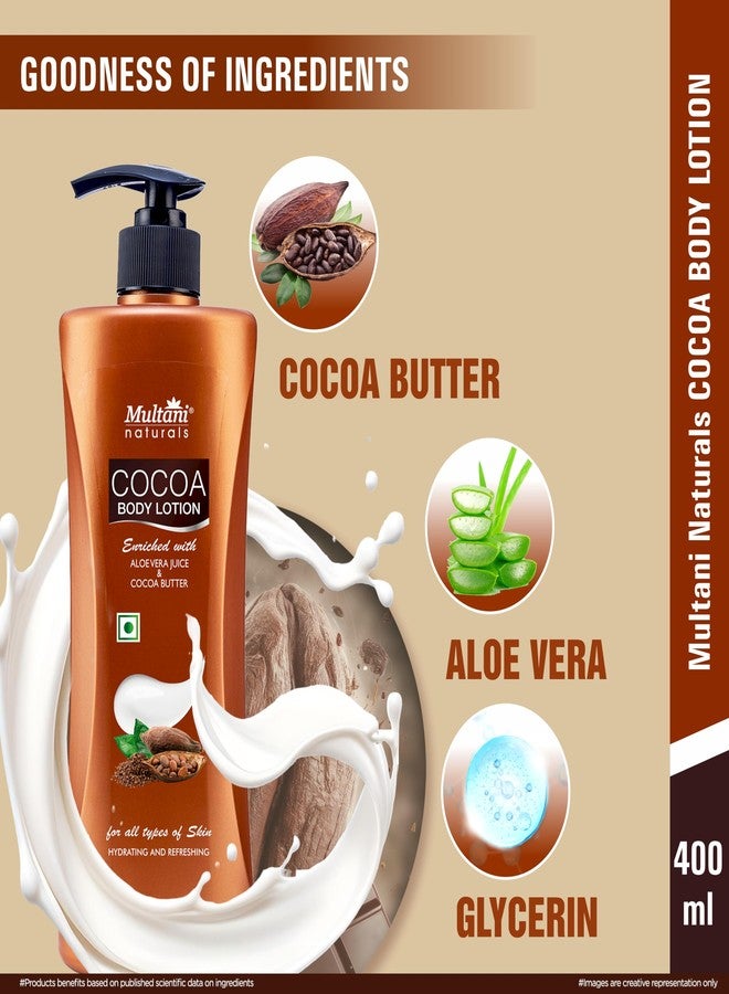 Multani لوشن الجسم بالكاكاو من مولتاني ناتشورالز | لوشن للوجه والجسم | يمنح البشرة إشراقة | لوشن مرطب للجسم للنساء والرجال | مرطب ومنعش | يساعد على تقليل الجفاف وينعم البشرة | مرطب يومي للبشرة الجافة، يمنح البشرة مظهرًا غير دهني ومتألقًا - 400 مل - Image 2