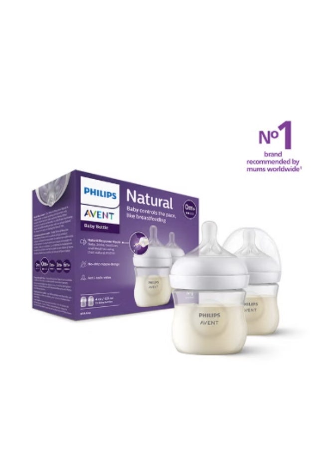 Natural Response Baby Feeding Bottle 125Ml | 2 Bottles | Ideal for 0 months+ Flow 2 | No.1 Brand Recommended By Moms Worldwide |Natural Response Technology Mimics Breastfeeding | Uniquely Designed Nipple Releases Milk Only When Baby Drinks