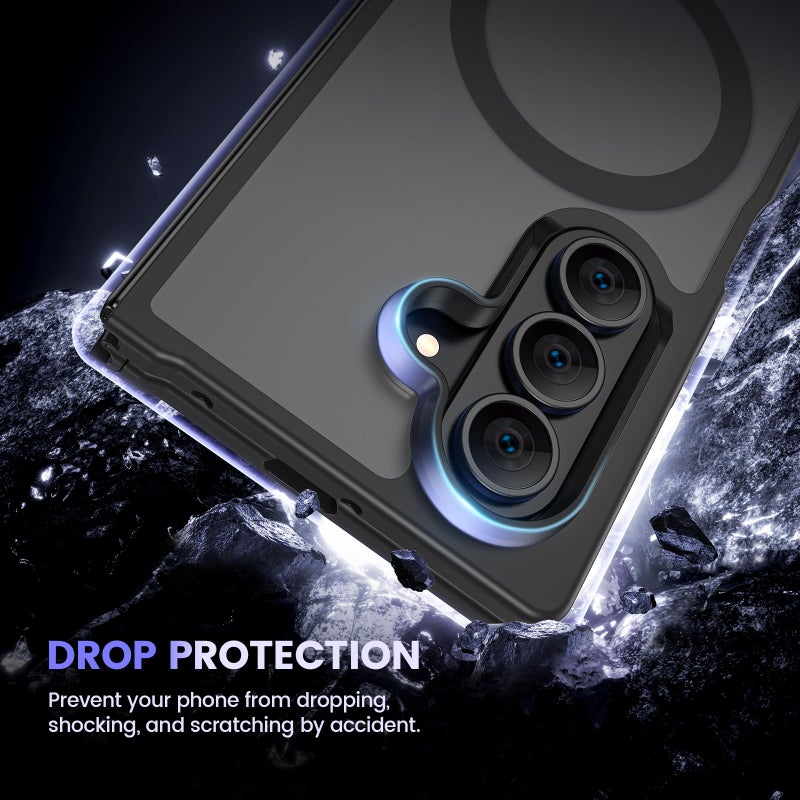 VEGO for Z Fold 7 Case Magnetic [Compatible with MagSafe][with Privacy Screen Protector] Translucent Matte Hard Cover Shockproof Drop Protection Protective Phone Case for Samsung Fold 7 2025- Black - Image 4