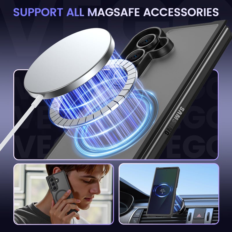 VEGO for Z Fold 7 Case Magnetic [Compatible with MagSafe][with Privacy Screen Protector] Translucent Matte Hard Cover Shockproof Drop Protection Protective Phone Case for Samsung Fold 7 2025- Black - Image 3