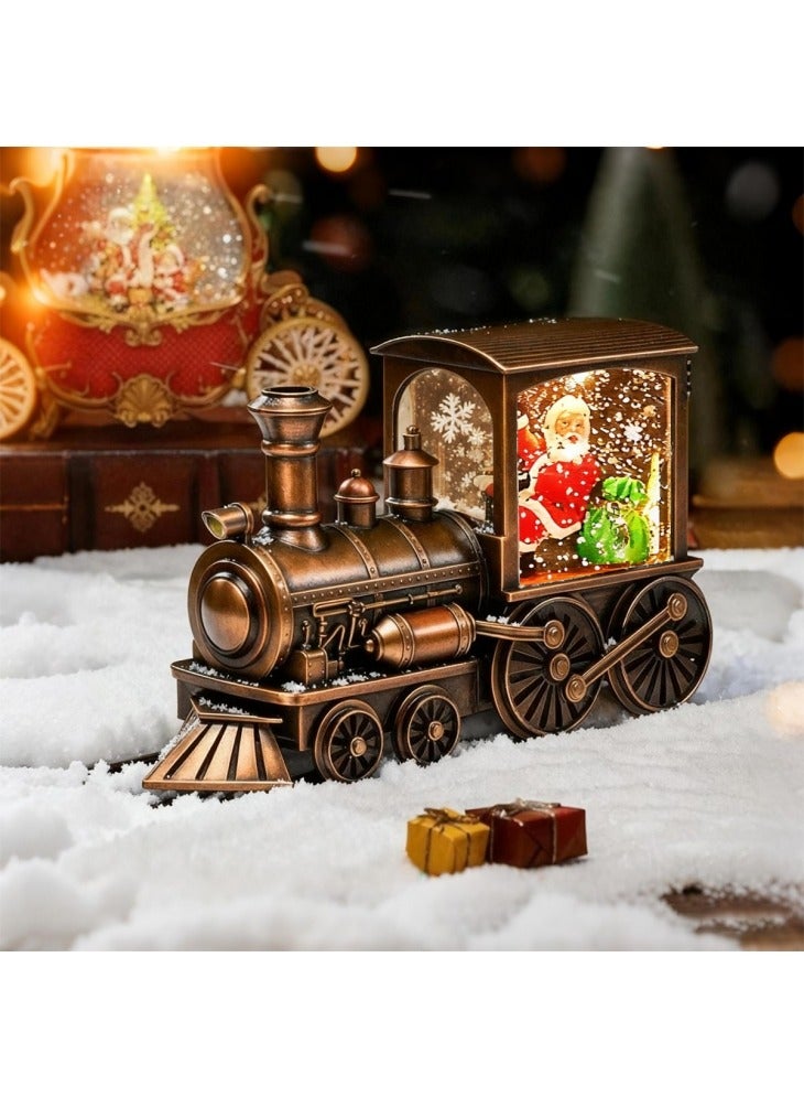 GGEROU فانوس ماء على شكل قطار كريسمس مع كرة ثلجية تتلألأ بالماء وفانوس مضيء لزينة عيد الميلاد لتزيين المنزل هدايا زخرفية (سانتا) - Image 1