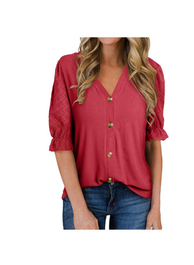 VUELO Summer Europe And The United States New Women's Hollow Sleeve Knitted Cardigan Button V-neck T-shirt Jacket - Image 2