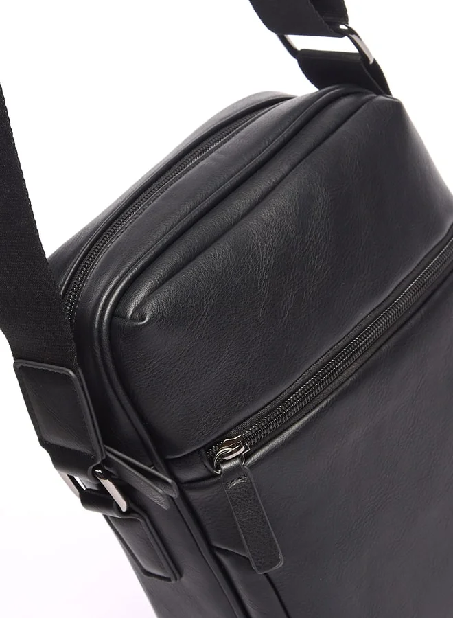 LBL by Shoexpress Men's Solid Crossbody Bag With Zip Closure and Adjustable Strap