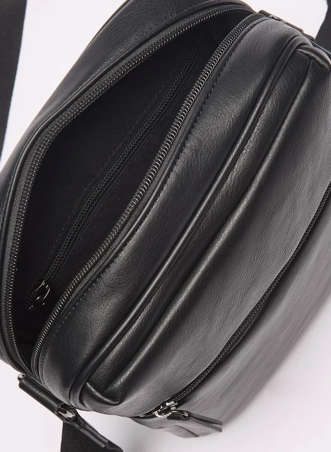LBL by Shoexpress Men's Solid Crossbody Bag With Zip Closure and Adjustable Strap