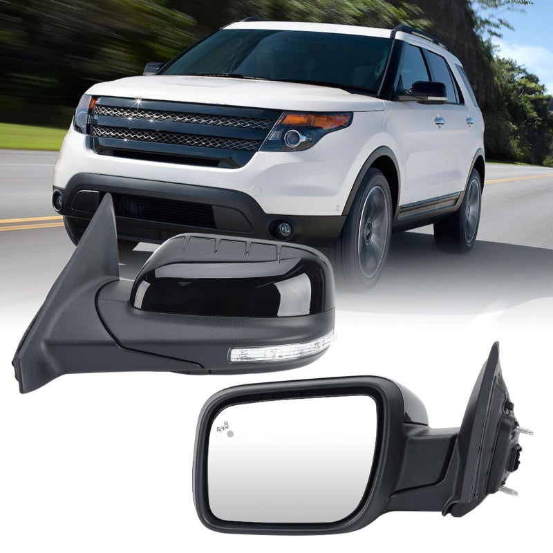 MOFOAP Left Driver Side Door Mirror Compatible with Ford Explorer 20112015 Mirrors with Power Glass Heated with Turn Signal Light Puddle Lamp Blind Spot Detection Textured Black 9 Pins - Image 2