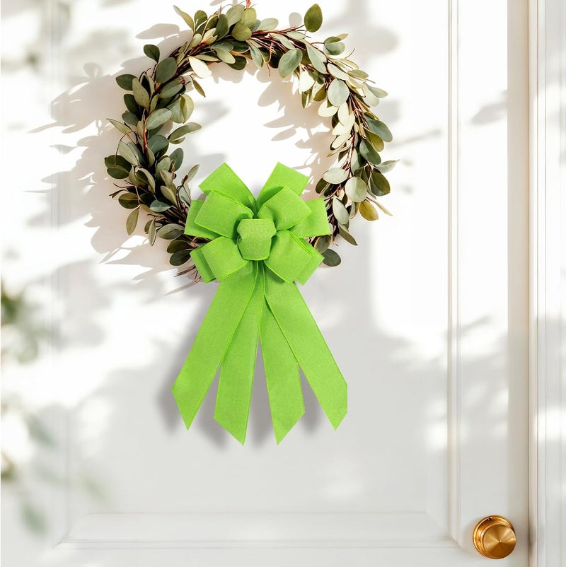chmacura Light Green Burlap Wreath Bow 20 x 11 Inches Easter Bows Green Mesh Ribbon Bow Carnival Farmhouse Bow Tree Ornament for Home Front Door Decorations - Image 3