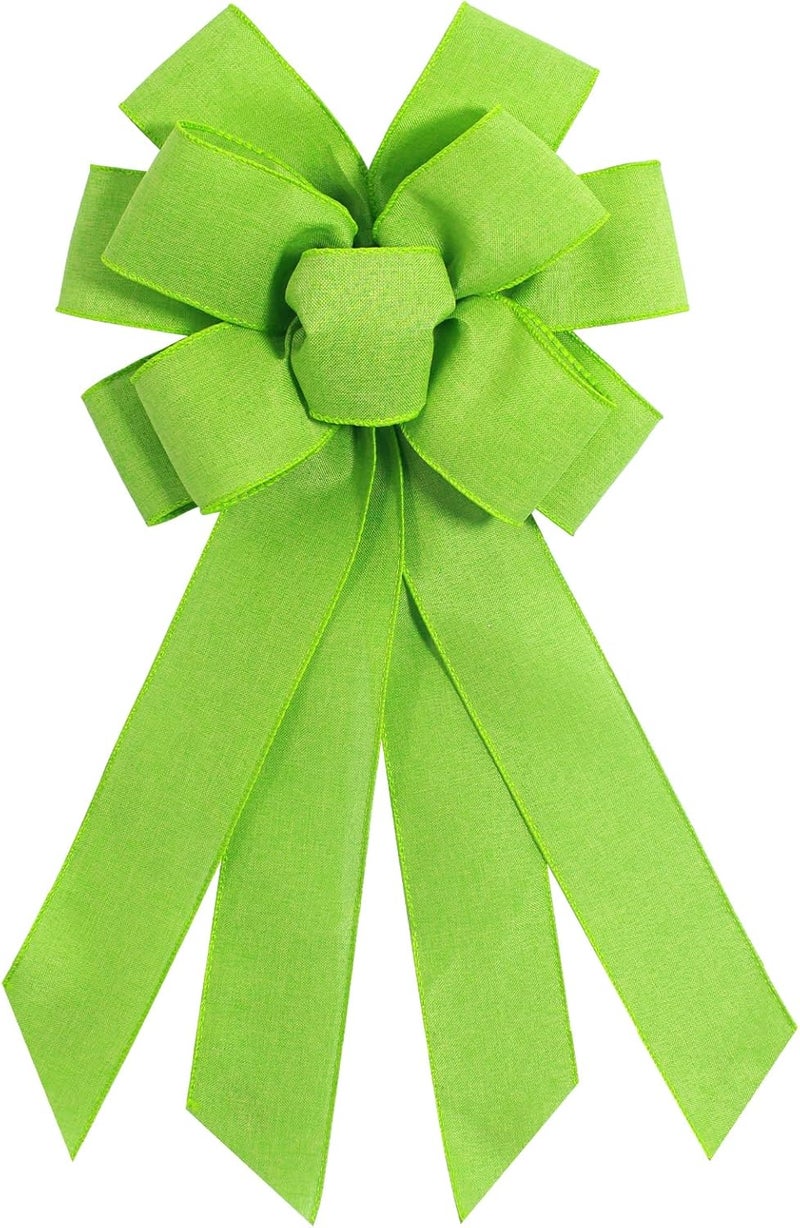 chmacura Light Green Burlap Wreath Bow 20 x 11 Inches Easter Bows Green Mesh Ribbon Bow Carnival Farmhouse Bow Tree Ornament for Home Front Door Decorations - Image 1