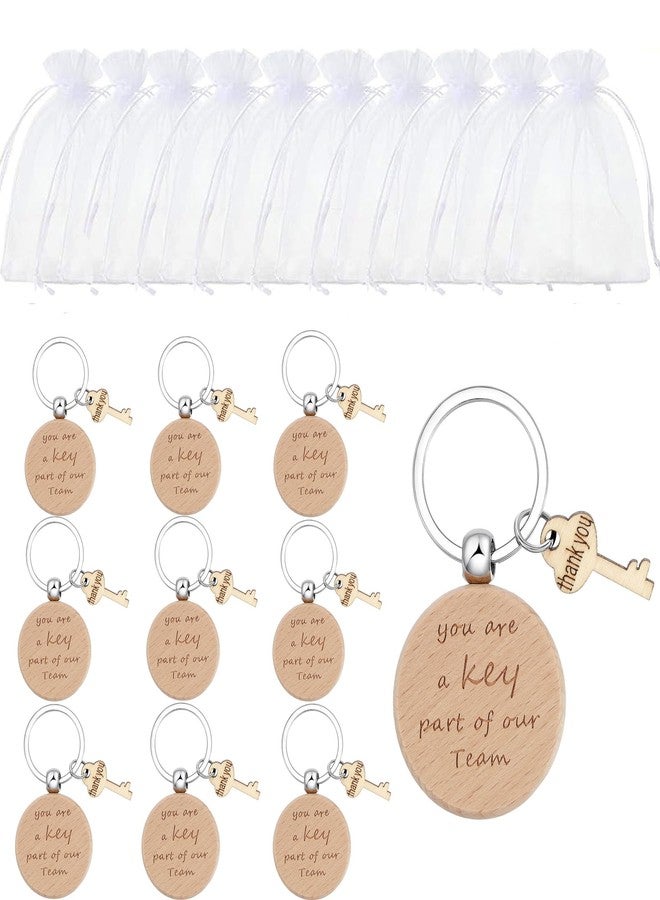 Fullrainbow Employee Appreciation Gifts Bluk,Wooden Thank You Keychains with Key Design, Set of 10 with Organza Bags (Wodden Round, Silver) - Image 2