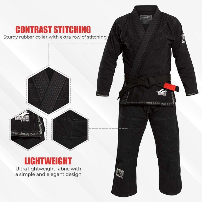FUJI Suparaito BJJ GI and Martial Arts Uniform - Brazilian Jiu Jitsu Gi With Pearl Weave Jacket, Black, Size A2 - Image 2
