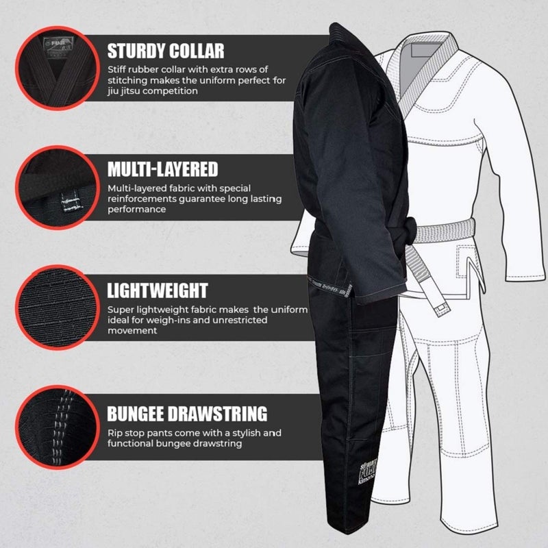 FUJI Suparaito BJJ GI and Martial Arts Uniform - Brazilian Jiu Jitsu Gi With Pearl Weave Jacket, Black, Size A2 - Image 4