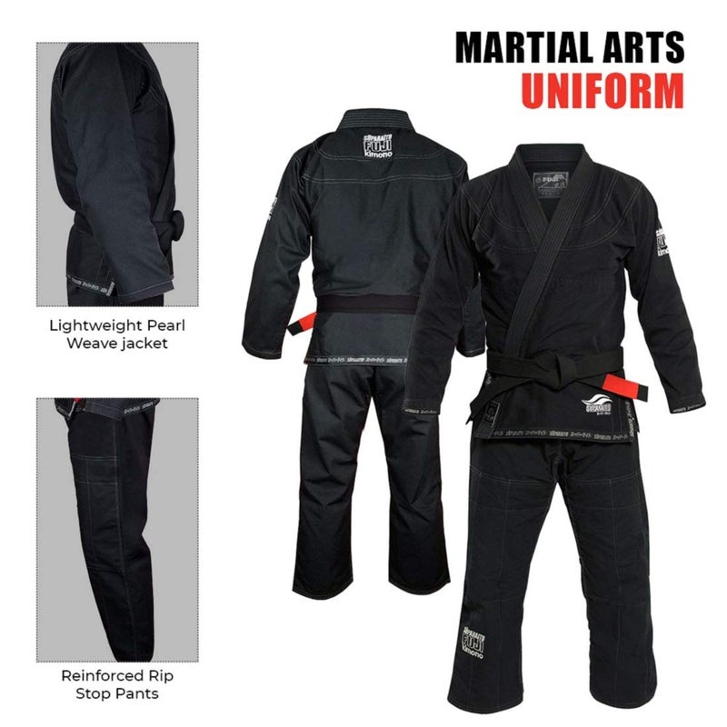 FUJI Suparaito BJJ GI and Martial Arts Uniform - Brazilian Jiu Jitsu Gi With Pearl Weave Jacket, Black, Size A2 - Image 5