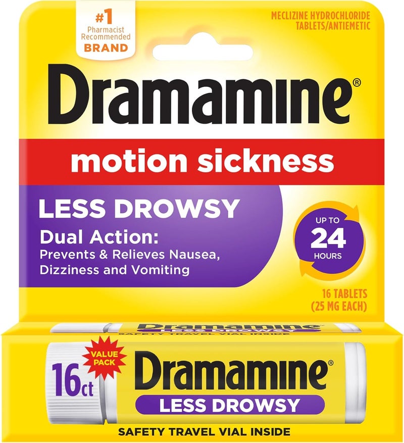Dramamine Motion Sickness Relief  All Day Less Drowsy 16 Count - Image 1