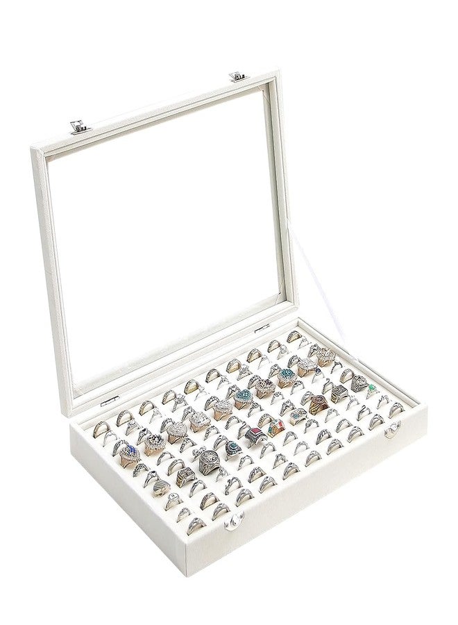 Adugay Ring Display Case, Jewelry Organizer Box, Earring Holder for Girls, Velvet Display Tray (Beige, 100 Slots) - Image 1