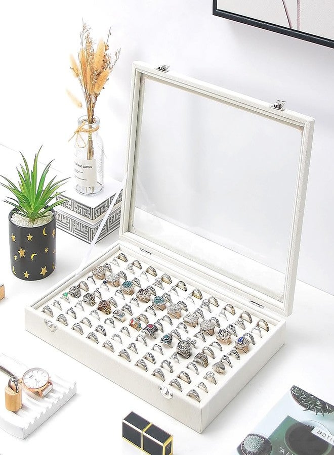 Adugay Ring Display Case, Jewelry Organizer Box, Earring Holder for Girls, Velvet Display Tray (Beige, 100 Slots) - Image 2