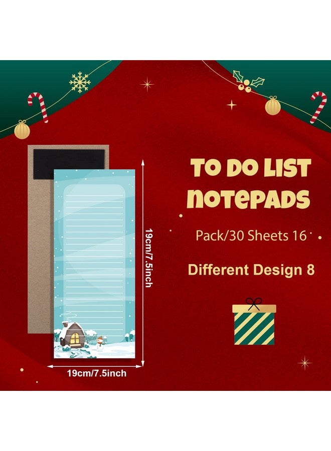 مينبلان مجموعة من 16 دفتر ملاحظات مغناطيسي من Meanplan لقائمة مهام الثلاجة وقائمة البقالة وقوائم التسوق ولوحات تصميم زهور الفاكهة بدون درزات للاستخدام في الحفلات (بأسلوب سانتا) - Image 3