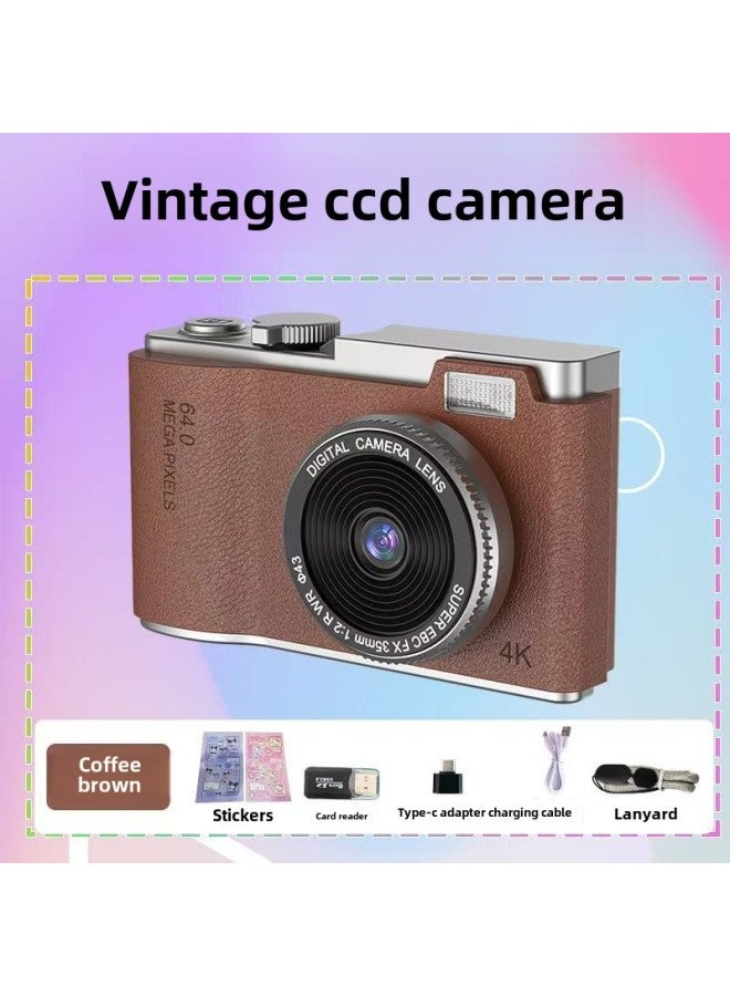 Explosions Student Entry-level Digital Camera Home HD Digital Camera Children Photo Mini Camera-Color:Lk03 Brown + Card Reader + Free Sticker + Free Adapter - Image 1