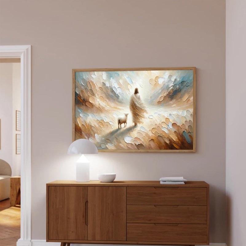 Joocrise Jesus Lamb Wall Art Painting Set of One Christian Scripture Wall Decor Pictures The Lost Sheep Poster Bible Verse Canvas Wall Art Jesus Leaves The 99 Prints for Living Room Bedroom 12x16 Inch Unframed - Image 4