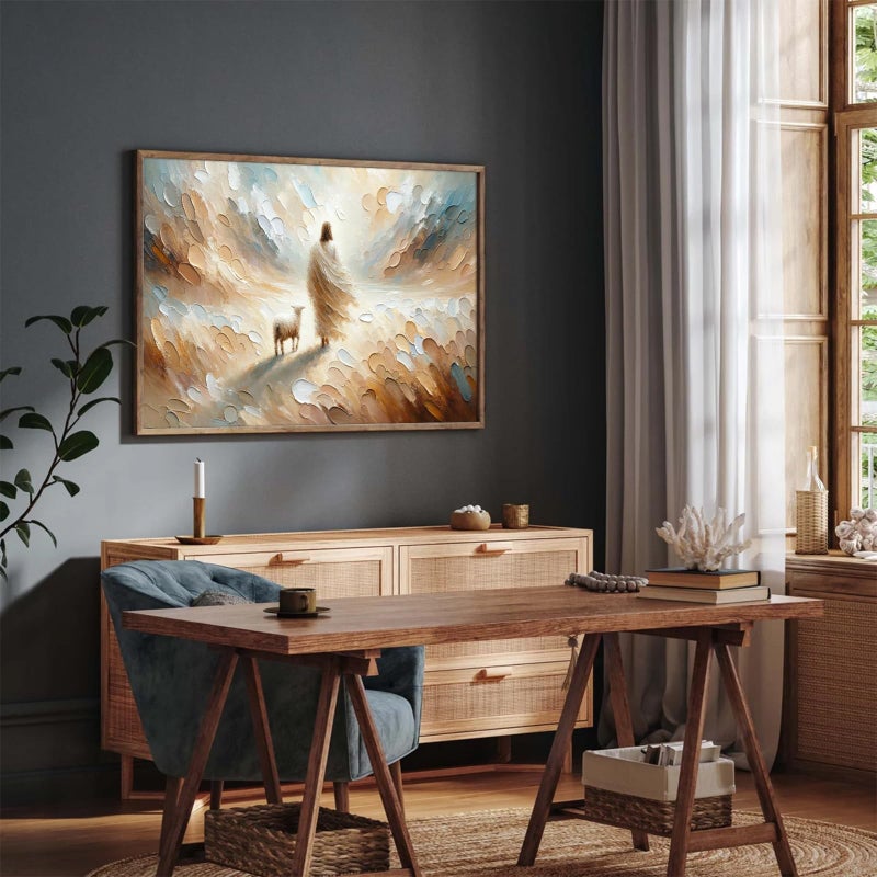 Joocrise Jesus Lamb Wall Art Painting Set of One Christian Scripture Wall Decor Pictures The Lost Sheep Poster Bible Verse Canvas Wall Art Jesus Leaves The 99 Prints for Living Room Bedroom 12x16 Inch Unframed - Image 3