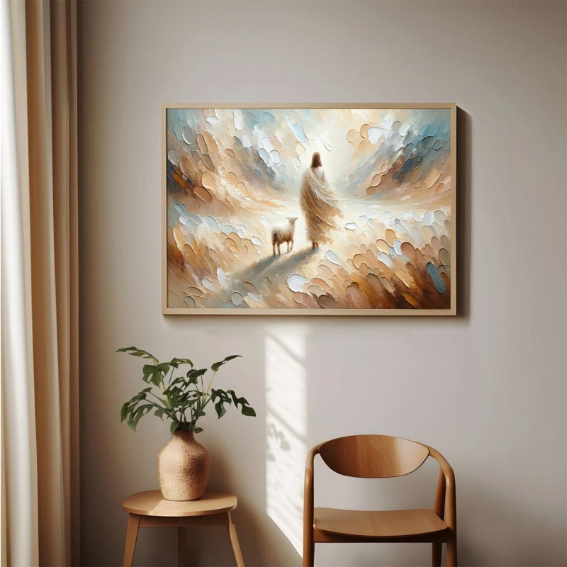 Joocrise Jesus Lamb Wall Art Painting Set of One Christian Scripture Wall Decor Pictures The Lost Sheep Poster Bible Verse Canvas Wall Art Jesus Leaves The 99 Prints for Living Room Bedroom 12x16 Inch Unframed - Image 2