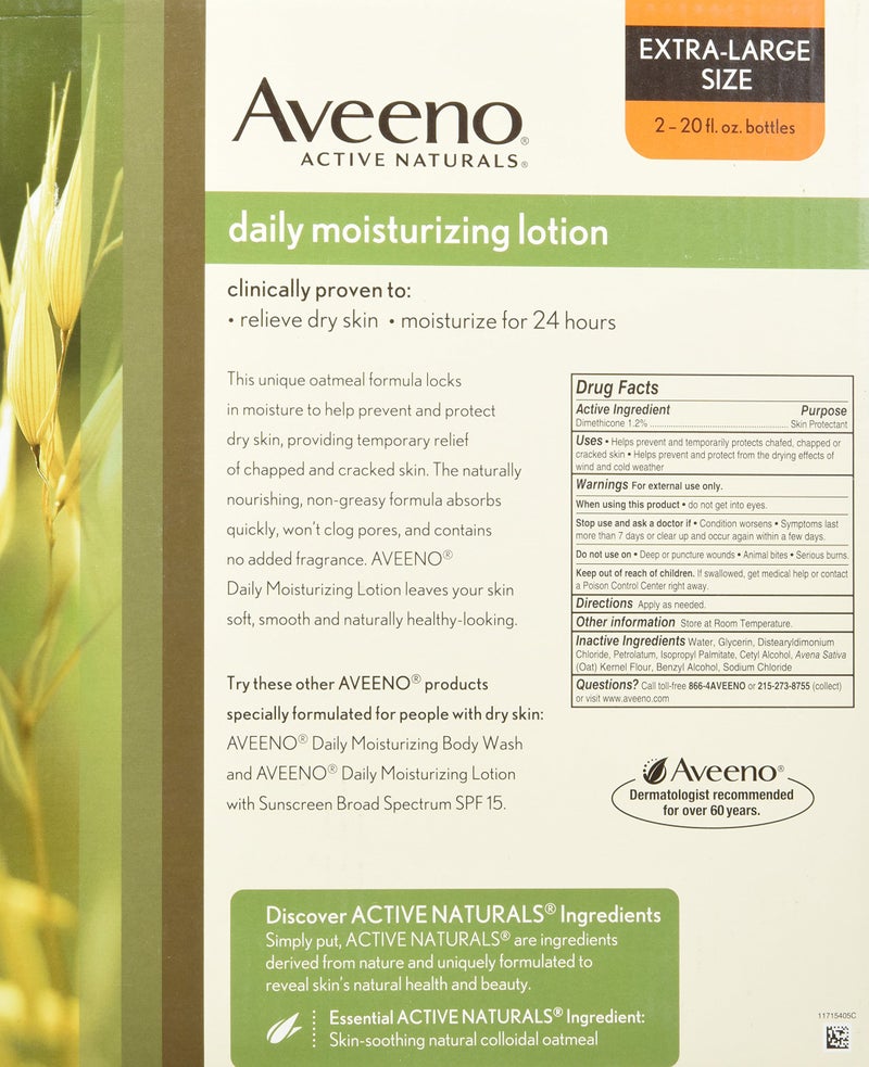 Aveeno Active Naturals Daily Moisturizing Lotion, New 2 Pack Of 20 Fl Ounce Pump, 1 Fl Ounce - Image 2
