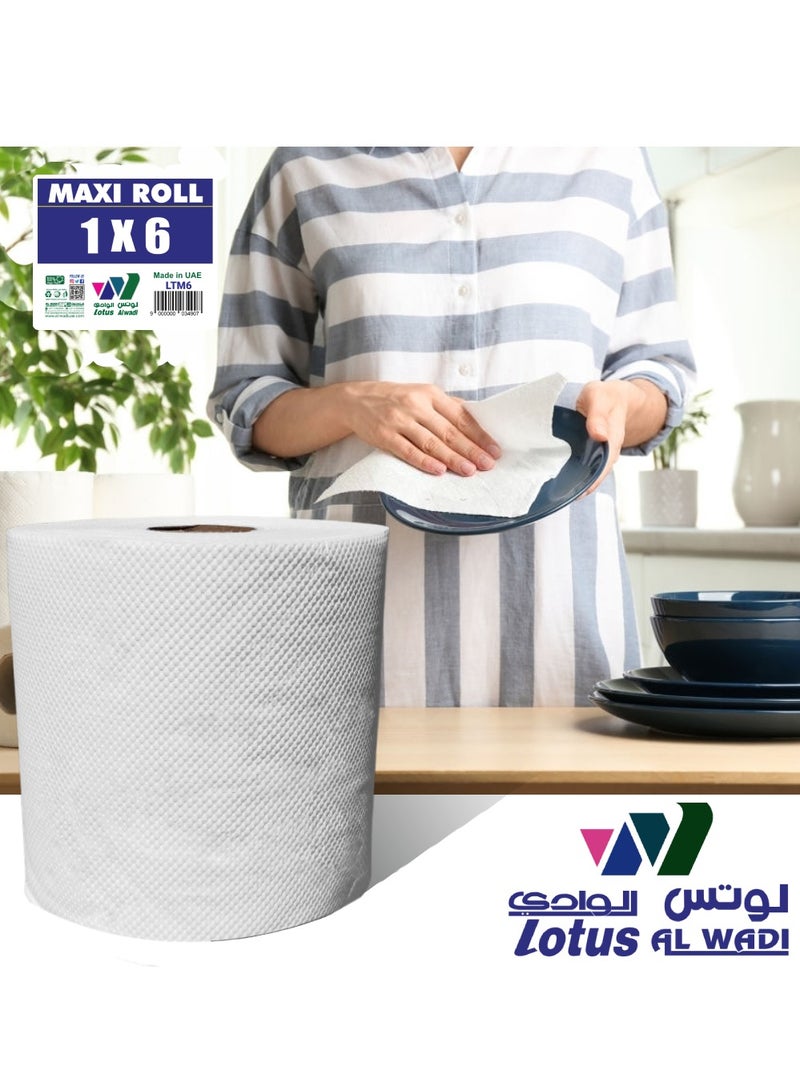 Lotus Alwadi Multi-Surface Maxi Roll & Kitchen towel tissue, Lotus Alwadi, Size - 6 Super Rolls - 450 Sheets Per Roll (600 Grams each) - Image 2