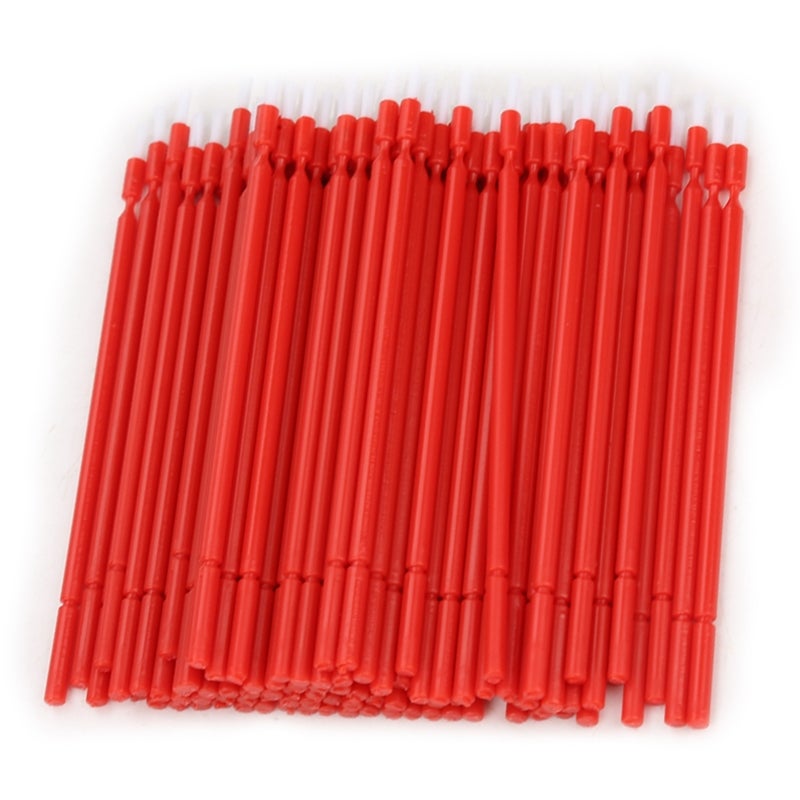 100 Pcs Dental Disposable Micro Applicator Brush Bendable Sticks (Red) - Image 1