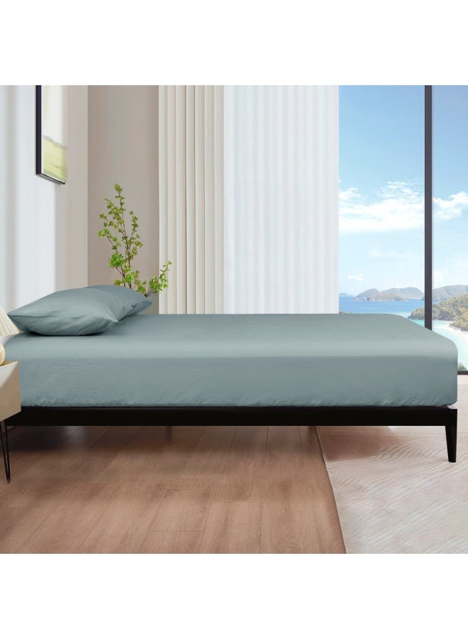 PHF 100% Washed Cotton Fitted Sheet Full Size Linen Like Cozy Soft Bottom with Elastic Deep Pockets Easy Fit Breathable Warm Non Shrink, Dusty Blue - Image 4