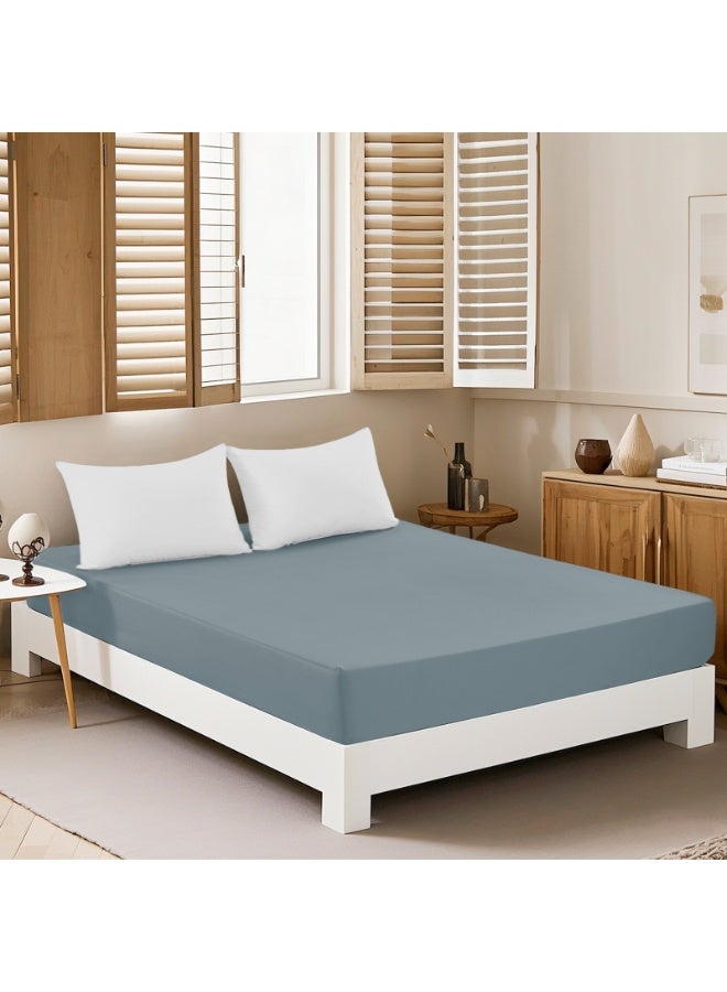PHF 100% Washed Cotton Fitted Sheet Full Size Linen Like Cozy Soft Bottom with Elastic Deep Pockets Easy Fit Breathable Warm Non Shrink, Dusty Blue - Image 1